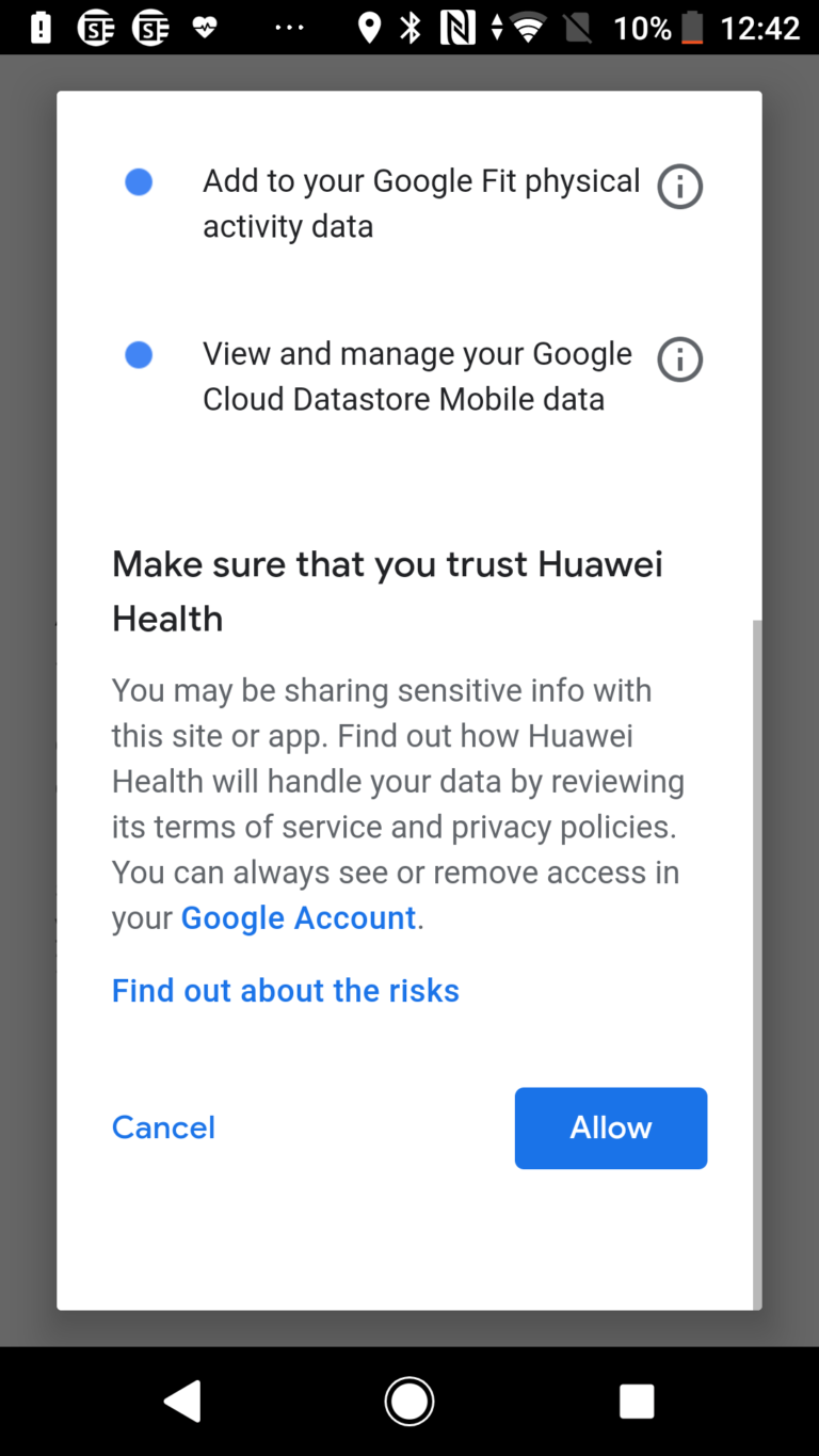 Синхронизация huawei health и google fit