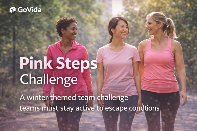 People wearing pink walking together outdoors as part of a Pink Steps breast cancer awareness wellbeing challenge